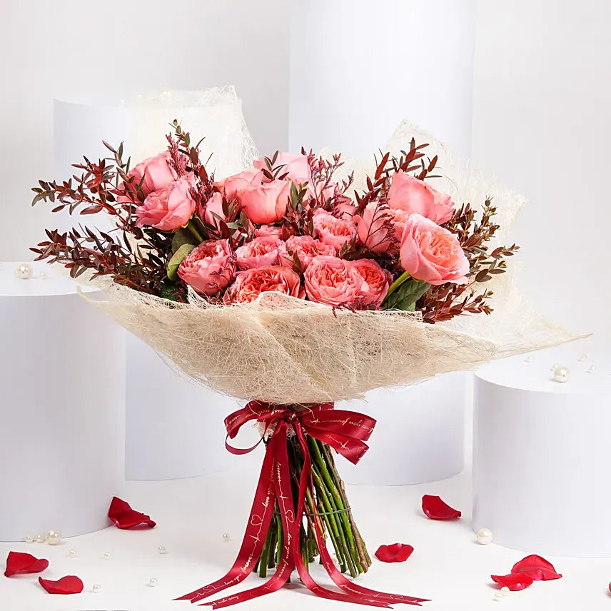 24 Coral Garden Roses Bouquet