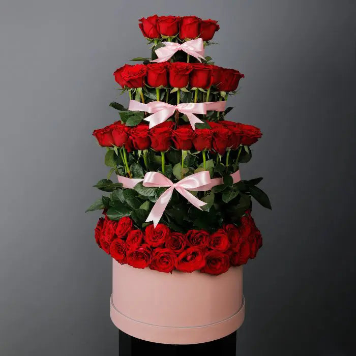 Lovely Red Roses In A Pink Box